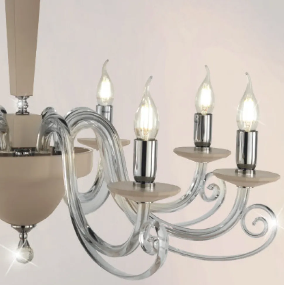 Lampadario 8 Luci Classico Vetro Artigianale Italiano e Cristallo - Malesia
