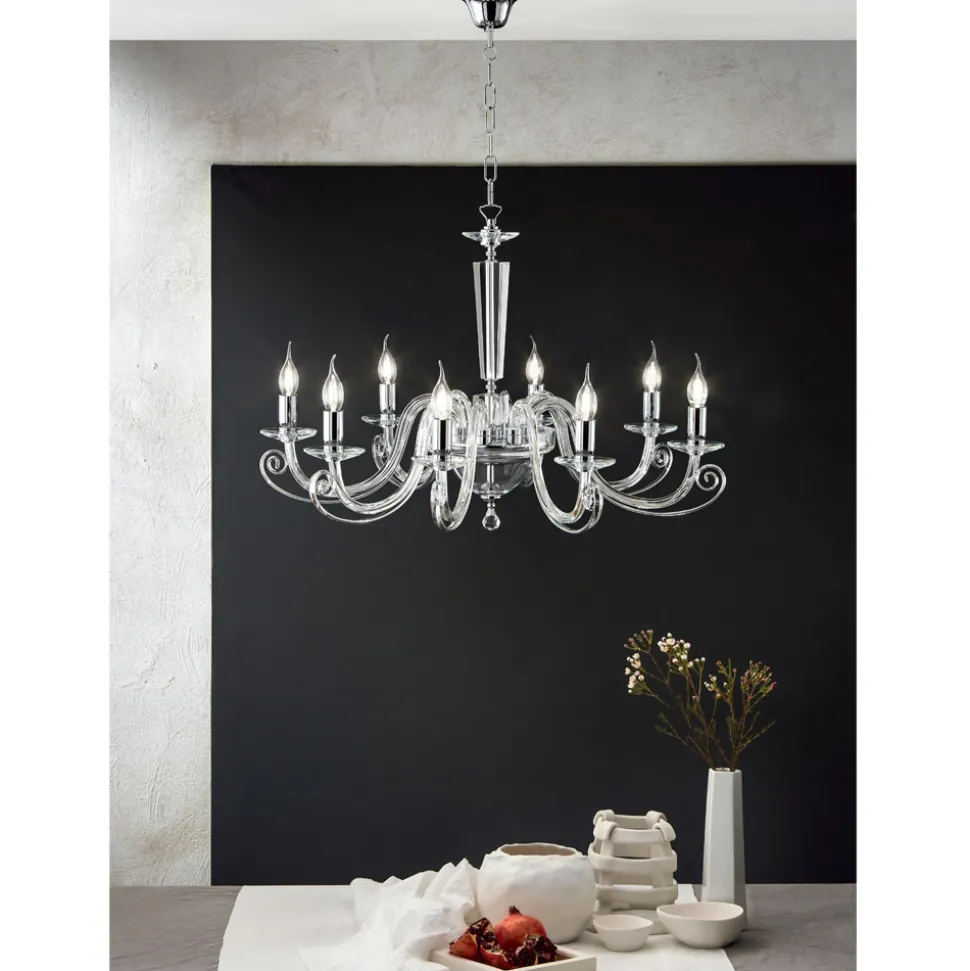 Lampadario 8 Luci Classico Vetro Artigianale Italiano e Cristallo - Malesia