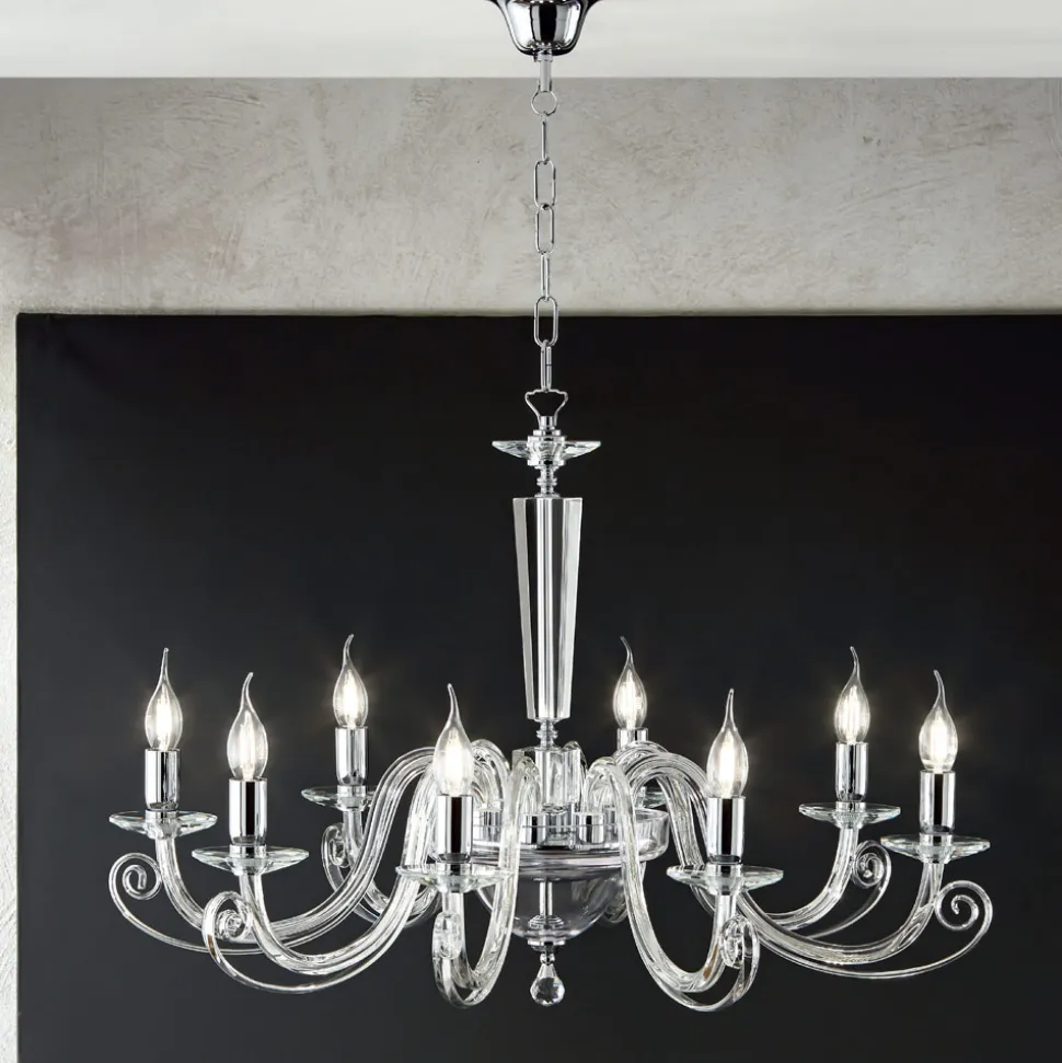 Lampadario 8 Luci Classico Vetro Artigianale Italiano e Cristallo - Malesia