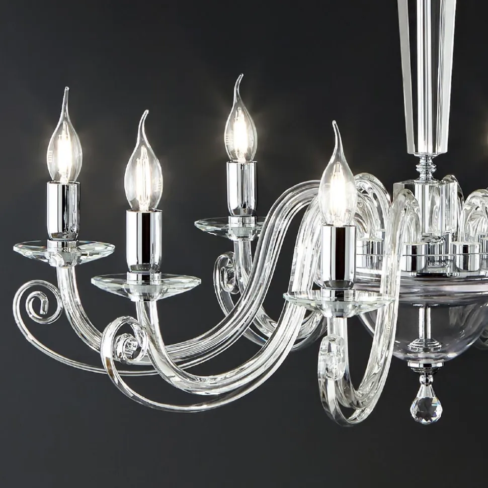 Lampadario 8 Luci Classico Vetro Artigianale Italiano e Cristallo - Malesia