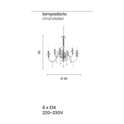 Lampadario 6 Luci Classico Vetro Italiano Lavorato a Mano Ambra - Similo