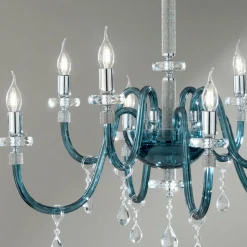 Lampadario 8 Luci Classico Vetro Italiano Lavorato a Mano Ottanio - Similo