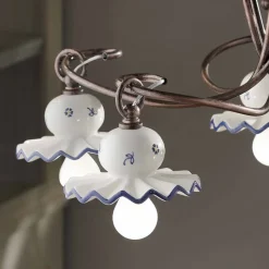 Lampadario 5 Luci Country in Ceramica Artigianale Decorata a Mano - Roma