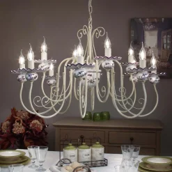 Lampadario 12 Luci in Ceramica Decoro a Mano e Ottone Anticato - Sanremo