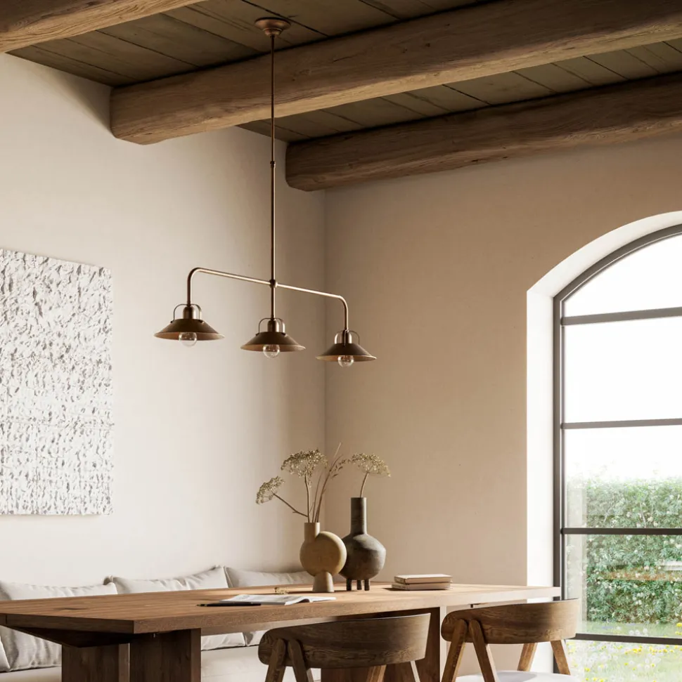 Lampadario 3 Luci in Ottone Stile Vintage Made in Italy - Cascina by Il Fanale