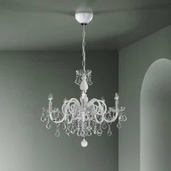 Lampadario 5 Luci in Vetro di Venezia e Metallo Stile Classico - Fiorentino