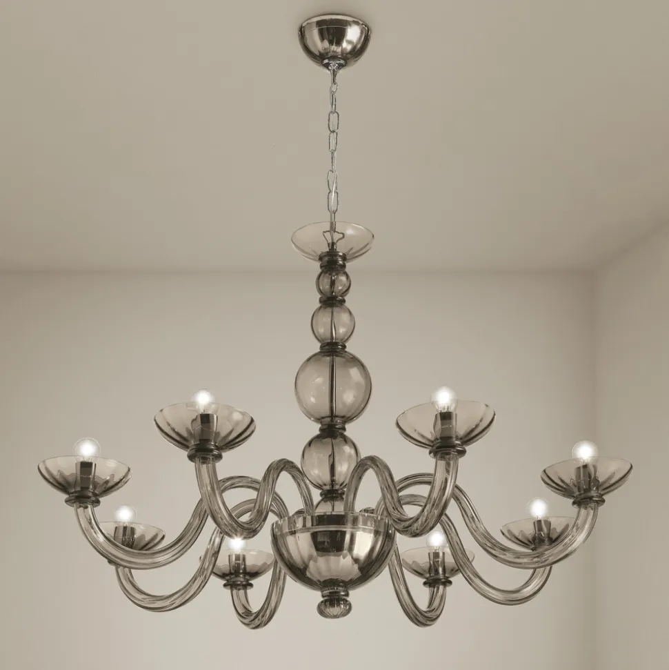 Lampadario 8 Luci in Vetro di Venezia e Metallo Made in Italy - Foscarino
