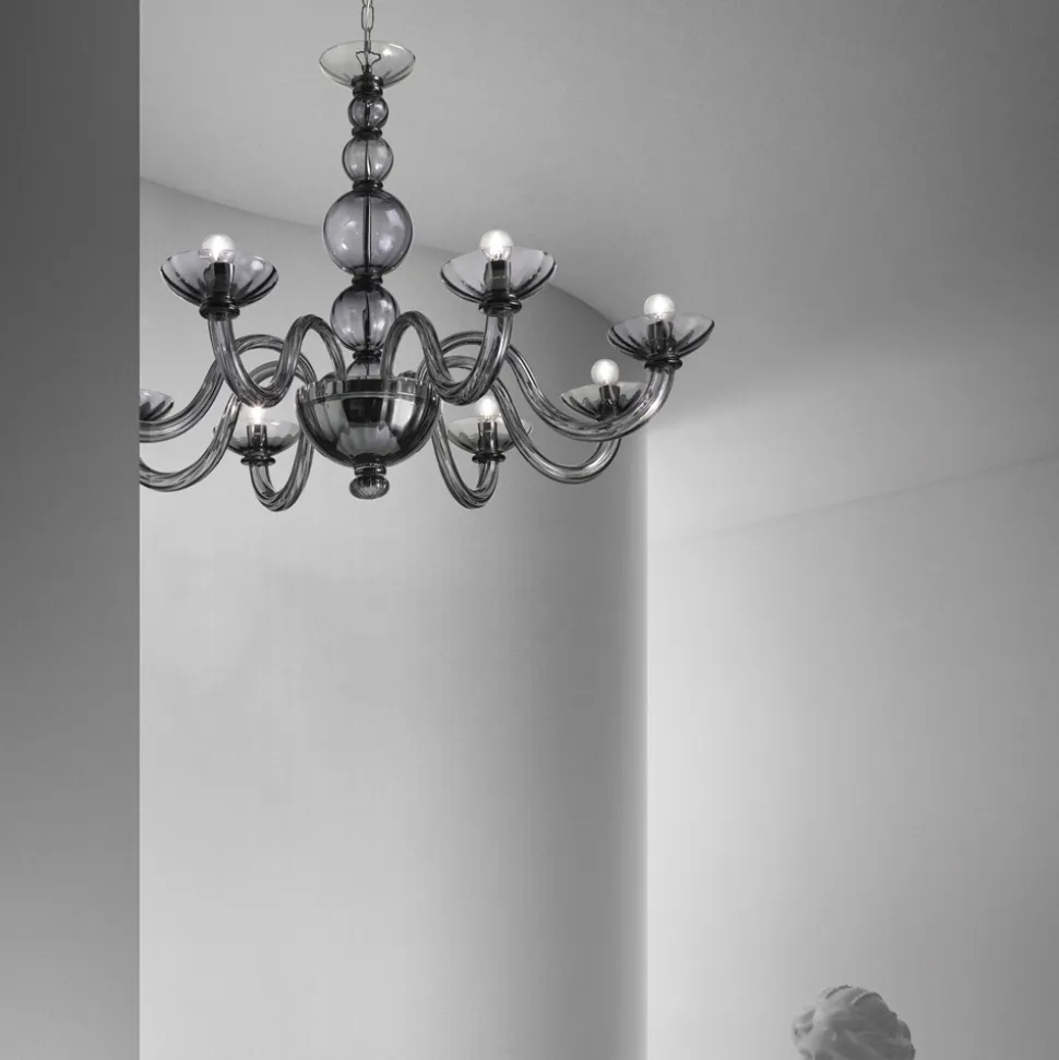 Lampadario 8 Luci in Vetro di Venezia e Metallo Made in Italy - Foscarino