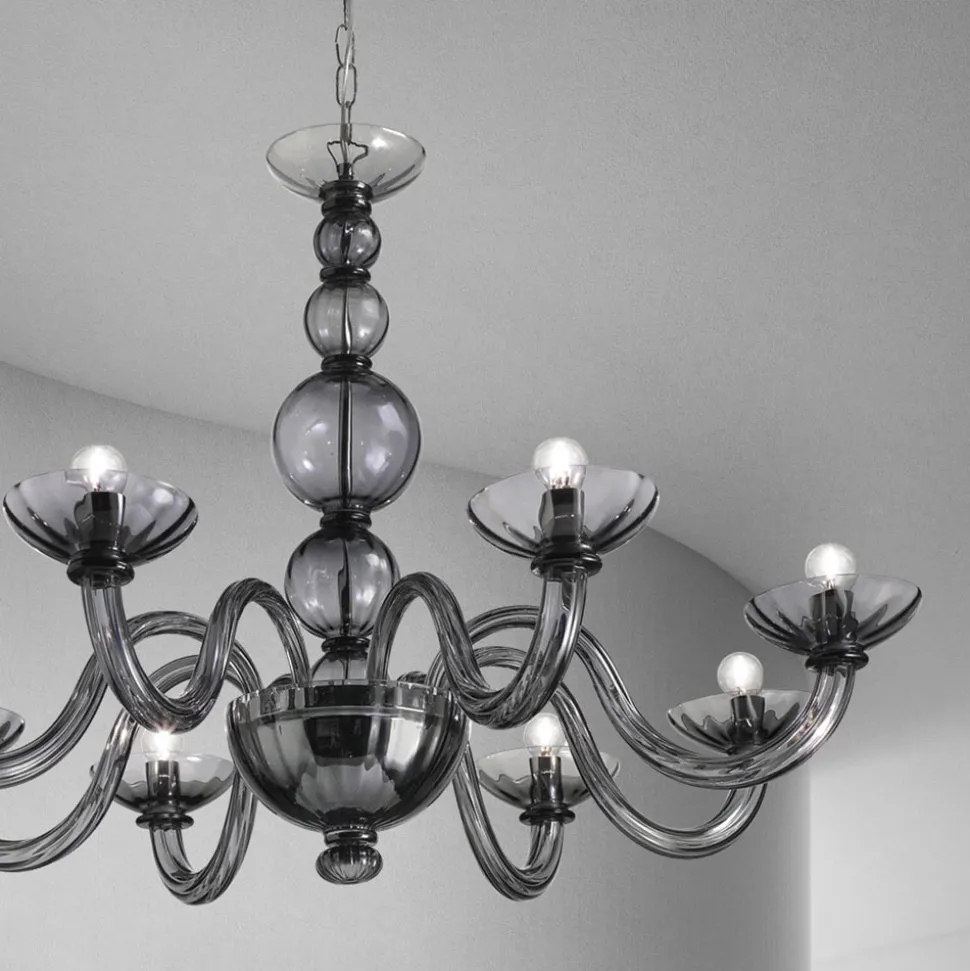 Lampadario 8 Luci in Vetro di Venezia e Metallo Made in Italy - Foscarino