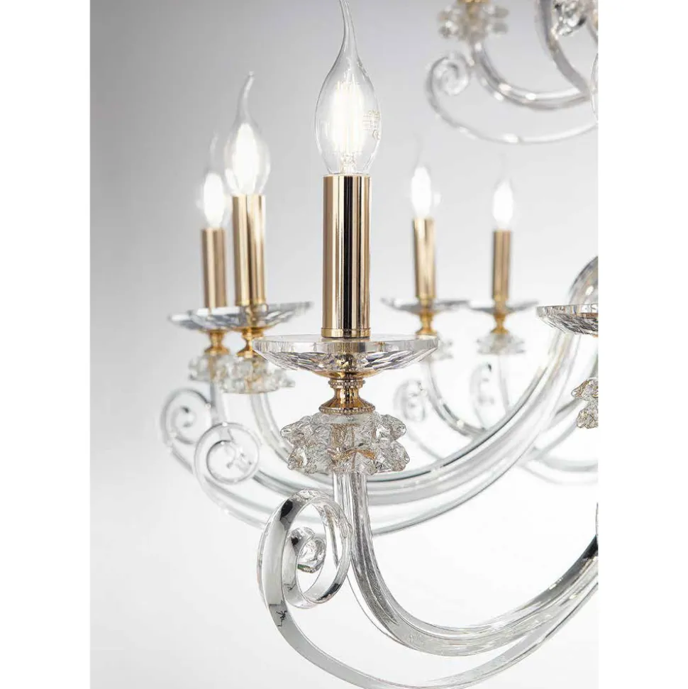 Lampadario 6 Luci in Vetro Soffiato e Cristallo di Lusso Classico - Cassea