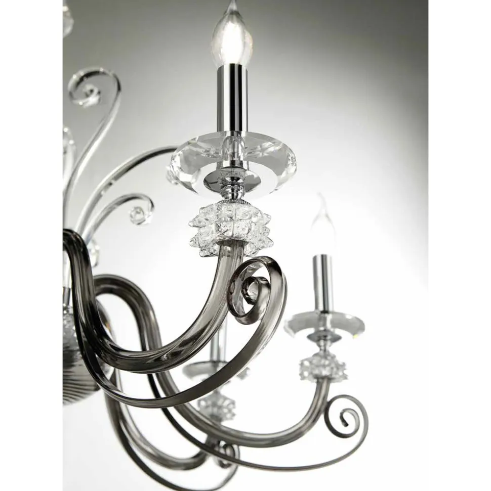 Lampadario 6 Luci in Vetro Soffiato e Cristallo di Lusso Classico - Cassea