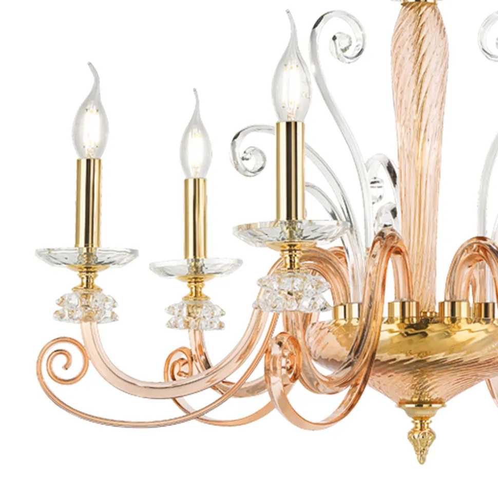 Lampadario 6 Luci in Vetro Soffiato e Cristallo di Lusso Classico - Cassea