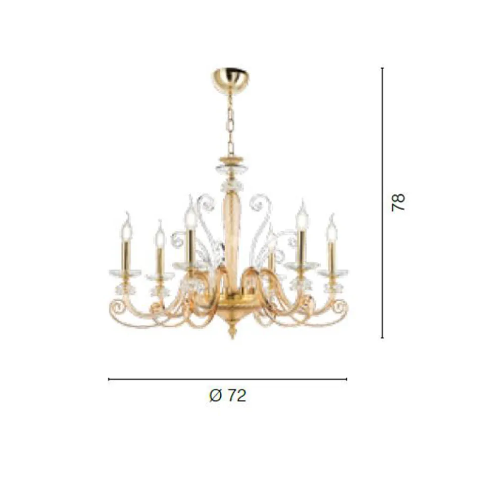 Lampadario 6 Luci in Vetro Soffiato e Cristallo di Lusso Classico - Cassea