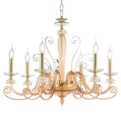 Lampadario 6 Luci in Vetro Soffiato e Cristallo di Lusso Classico - Cassea