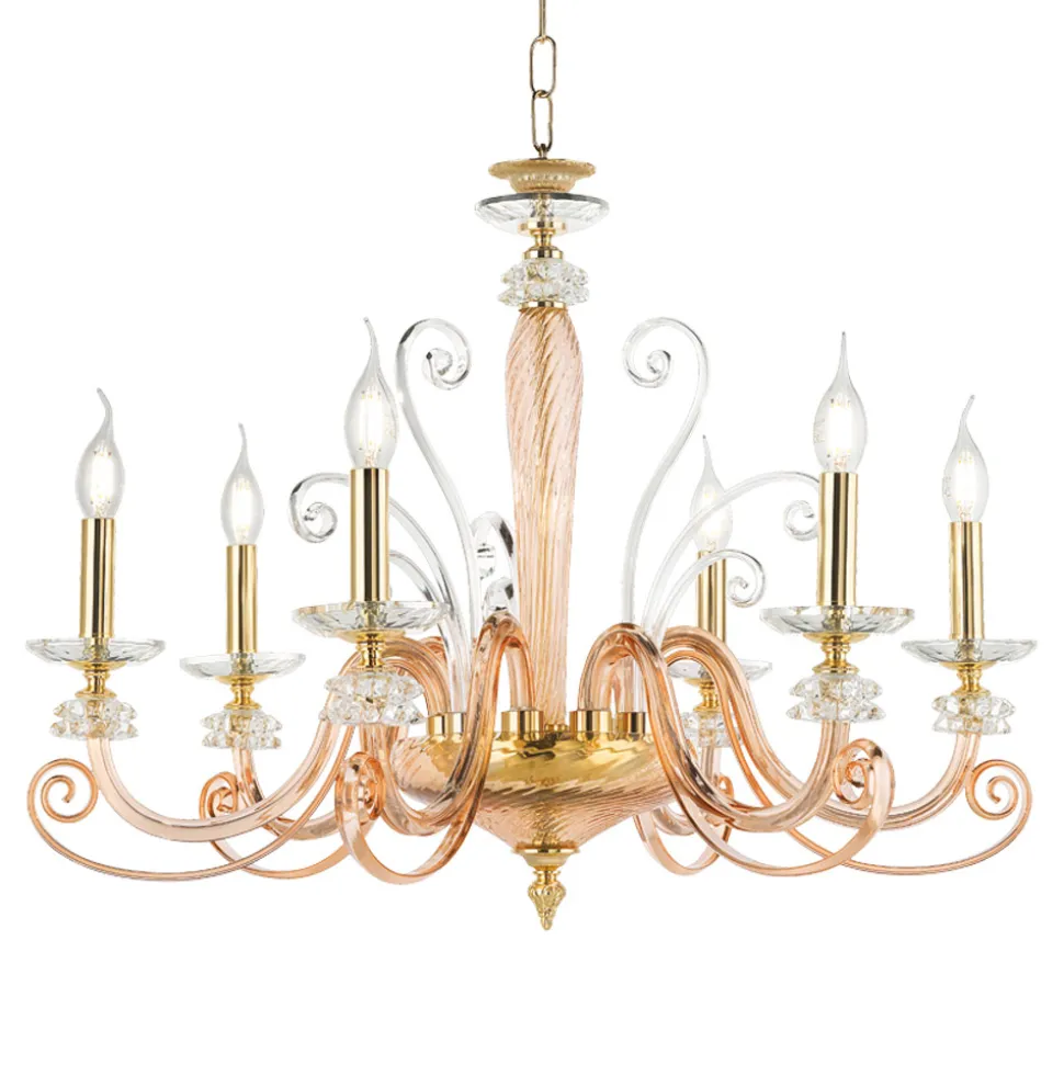 Lampadario 6 Luci in Vetro Soffiato e Cristallo di Lusso Classico - Cassea