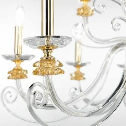 Lampadario 6 Luci in Vetro Soffiato e Cristallo di Lusso Classico - Cassea