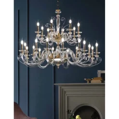Lampadario 24 Luci in Vetro Soffiato e Cristallo di Lusso Classico - Cassea