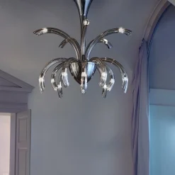 Lampadario 15 Luci in Vetro Veneziano e Metallo Cromo Made in Italy - Jason