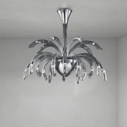 Lampadario 15 Luci in Vetro Veneziano e Metallo Cromo Made in Italy - Jason