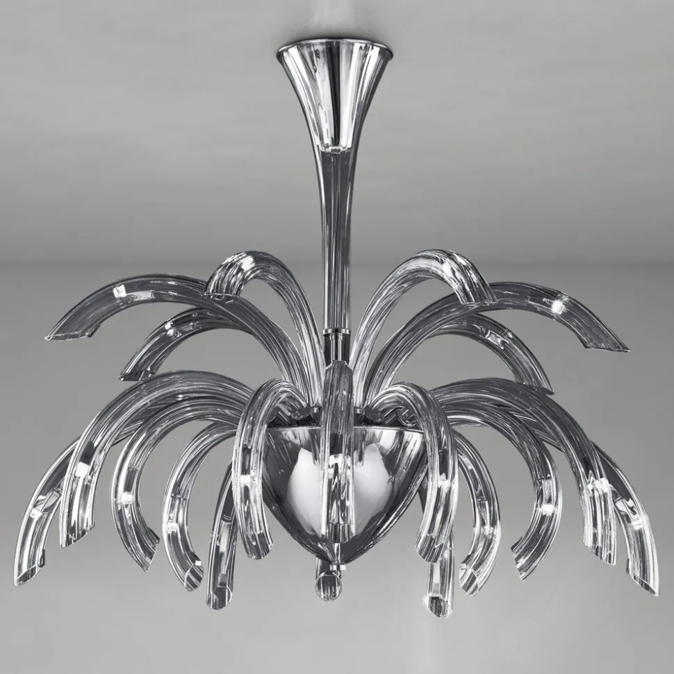 Lampadario 15 Luci in Vetro Veneziano e Metallo Cromo Made in Italy - Jason