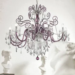 Lampadario 12 Luci in Vetro Veneziano Ametista Made in Italy - Fiorentino