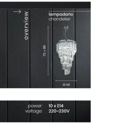 Lampadario Lusso Classico in Metallo Cromato e Cristallo Molato - Lambert