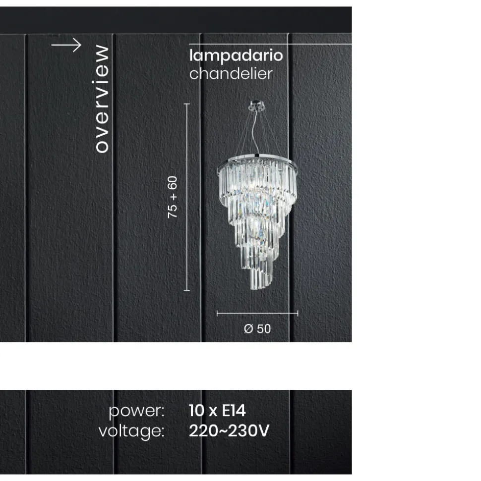 Lampadario Lusso Classico in Metallo Cromato e Cristallo Molato - Lambert