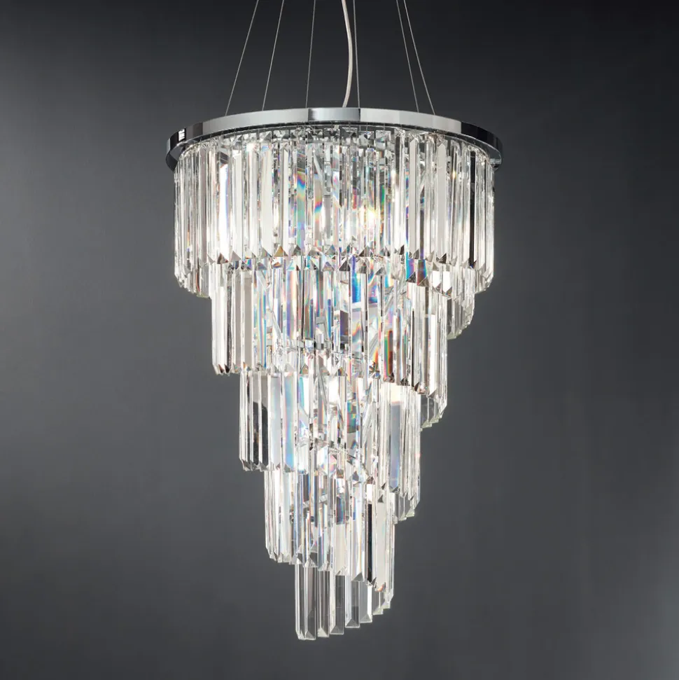 Lampadario Lusso Classico in Metallo Cromato e Cristallo Molato - Lambert