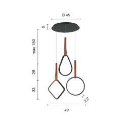 Lampadario Moderno con Forme Geometriche in Metallo e Ecopelle - Cipresso