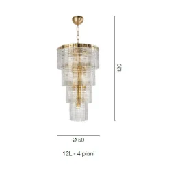 Lampadario Moderno 12 Luci in Vetro Artigianale Lusso Italiano - Valadier