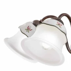 Lampadario 3 o 5 Luci in Ferro, Ceramica Dipinta a Mano e Vetro - Ferrara