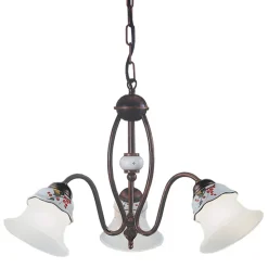Lampadario 3 o 5 Luci in Ferro, Ceramica Dipinta a Mano e Vetro - Ferrara