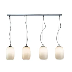 Lampadario Quattro Lumi su Barra Lineare in Vetro Soffiato Made in Italy - Soffio
