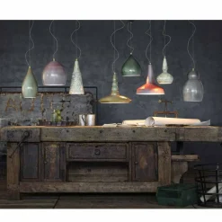 Lampadario retrò a sospensione artigianale in ceramica Ferroluce