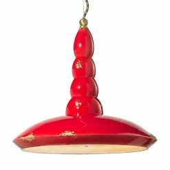 Lampadario retrò a sospensione artigianale in ceramica Ferroluce