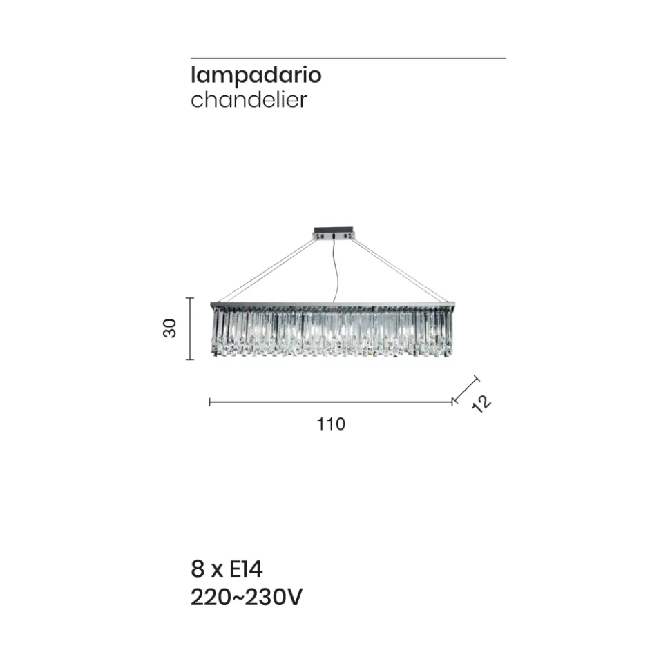 Lampadario Sospeso Classico Lusso in Metallo e Cristallo Molato - Zolando