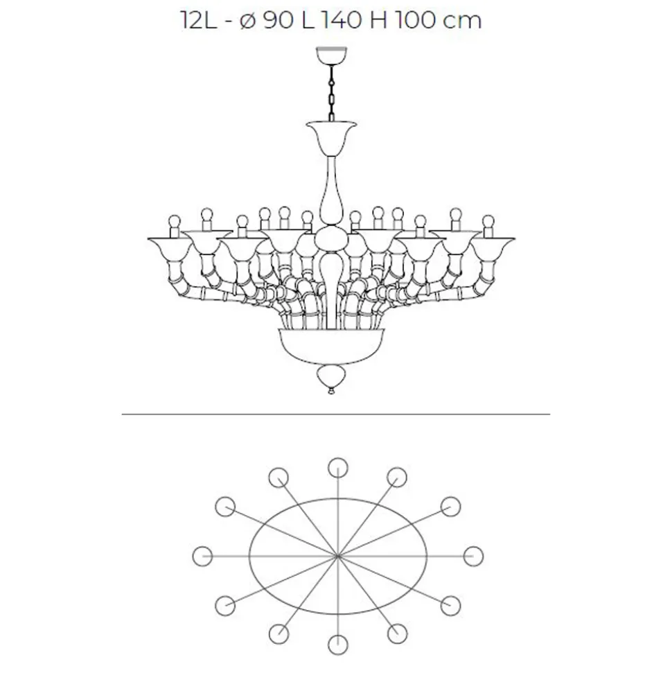 Lampadario Stile Classico in Vetro Veneziano Soffiato a Mano - Vanity