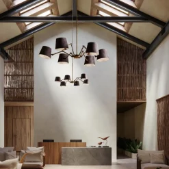 Lampadario stile industriale in ferro e ottone Reporter Il Fanale
