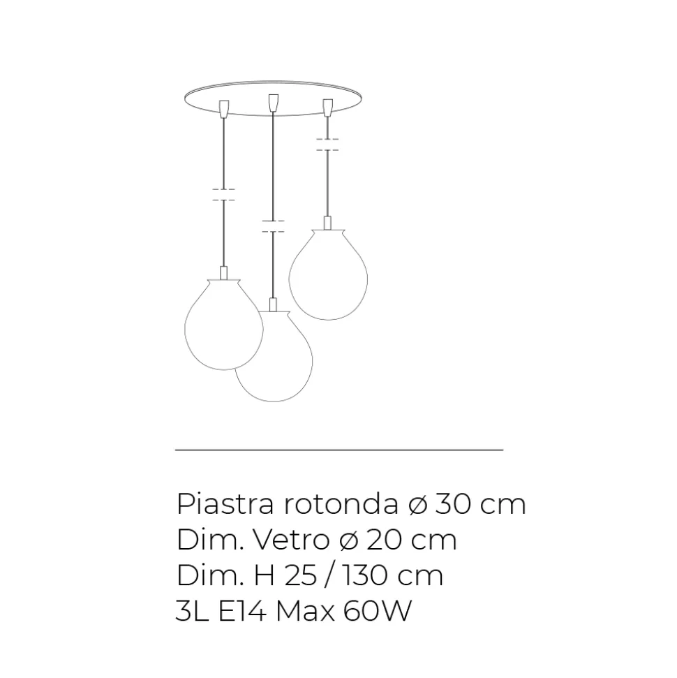 Lampadario su Base Rotonda a Tre Lumi in Vetro Incamiciato Made in Italy - Iride