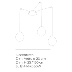 Lampadario Tre Lumi Piccoli in Vetro Soffiato Artigianale Made in Italy - Iride