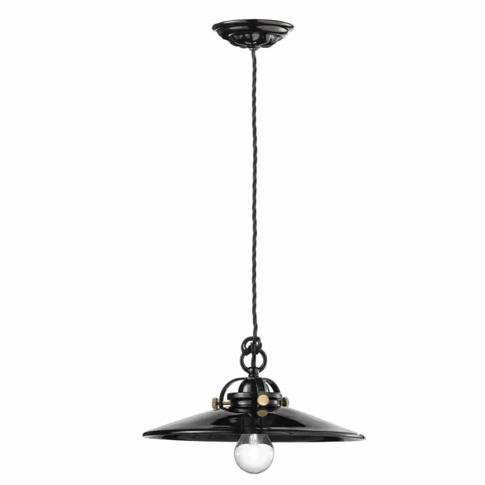 Lampadario vintage industriale in ceramica lucida Gloria Ferroluce