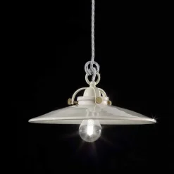 Lampadario vintage industriale in ceramica lucida Gloria Ferroluce