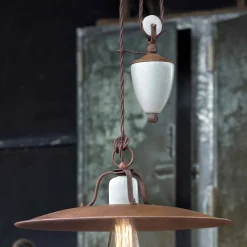 Lampada saliscendi artigianale in ceramica e metallo Kristen Ferroluce