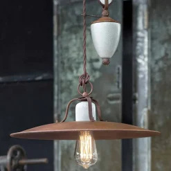 Lampada saliscendi artigianale in ceramica e metallo Kristen Ferroluce