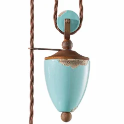 Lampada saliscendi country in metallo e ceramica Evelyn artigianale
