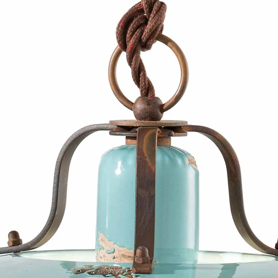 Lampada saliscendi country in metallo e ceramica Evelyn artigianale