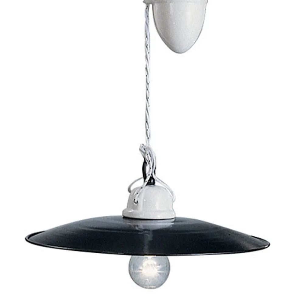 Lampada Saliscendi Sospesa in Ceramica Bianca e Metallo Nero - Potenza