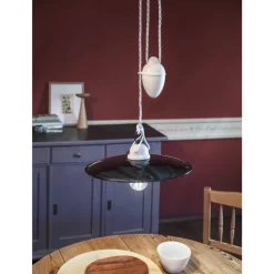 Lampada Saliscendi Sospesa in Ceramica Bianca e Metallo Nero - Potenza