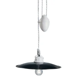 Lampada Saliscendi Sospesa in Ceramica Bianca e Metallo Nero - Potenza