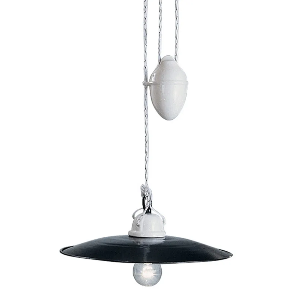 Lampada Saliscendi Sospesa in Ceramica Bianca e Metallo Nero - Potenza